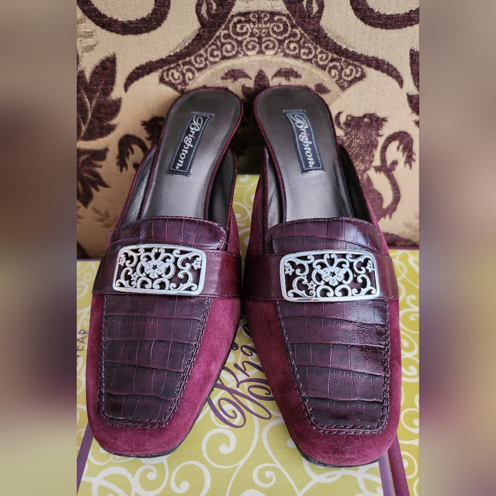 Brighton 9 Wide NWB MERLOT Leather "STEPH" Jeweled Pump